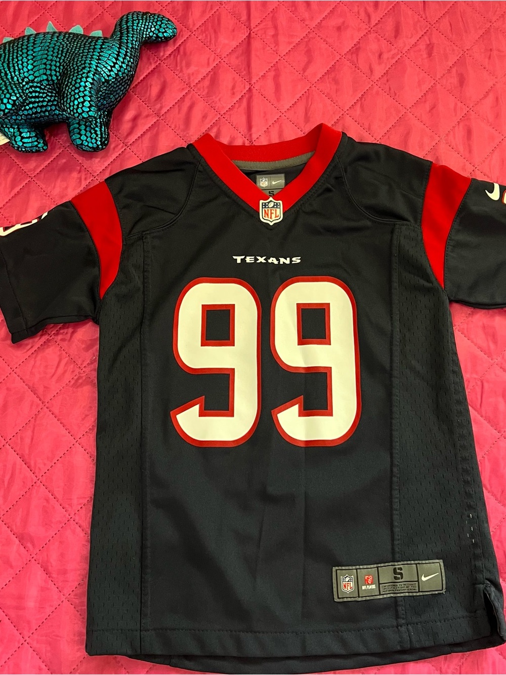 Jersey Texans boy size 8 o S color azul marino con rojo y los números blancos !